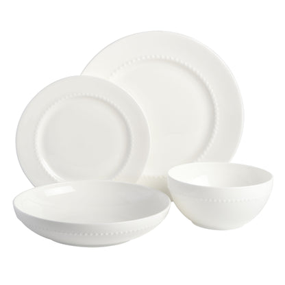 Gibson Elite Embossed Bone China 16-Piece Double Bowl Dinnerware Set - White