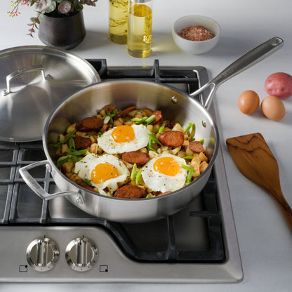 Babish Tri-Ply Stainless Steel Professional Grade Saute Pan w/Lid, 5-Quart