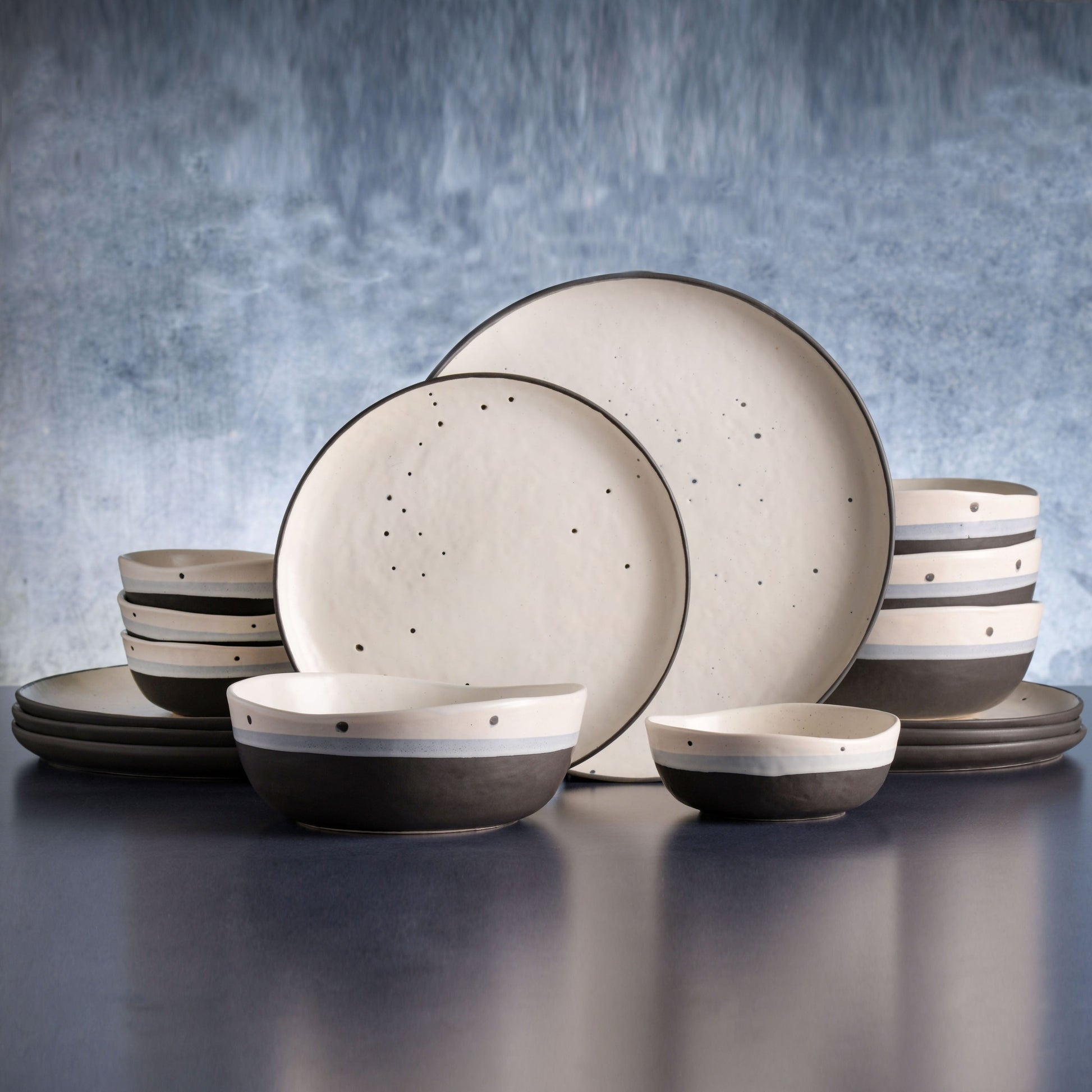 Gibson Elite Rhinebeck 16-Piece Double Bowl Reactive Stoneware Dinnerware Set