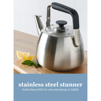 Sur La Table Kitchen Essential Large 2 QT Heavy Gauge Stainless Steel Whistling Tea Kettle