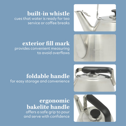 Sur La Table Kitchen Essential Large 2 QT Heavy Gauge Stainless Steel Whistling Tea Kettle