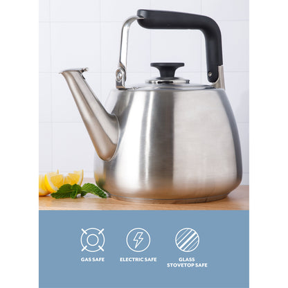 Sur La Table Kitchen Essential Large 2 QT Heavy Gauge Stainless Steel Whistling Tea Kettle