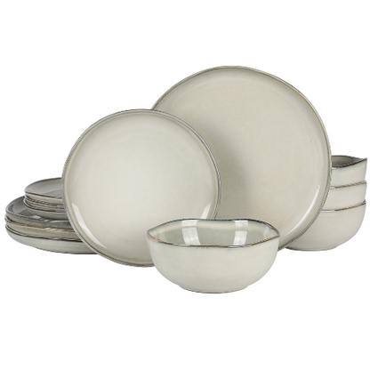Gibson Soho Lounge Nardini 12 Piece (Service for 4) Plates and Bowls Reactive Glaze Dishes Stoneware Ceramic Dinnerware Set - Black and Blue