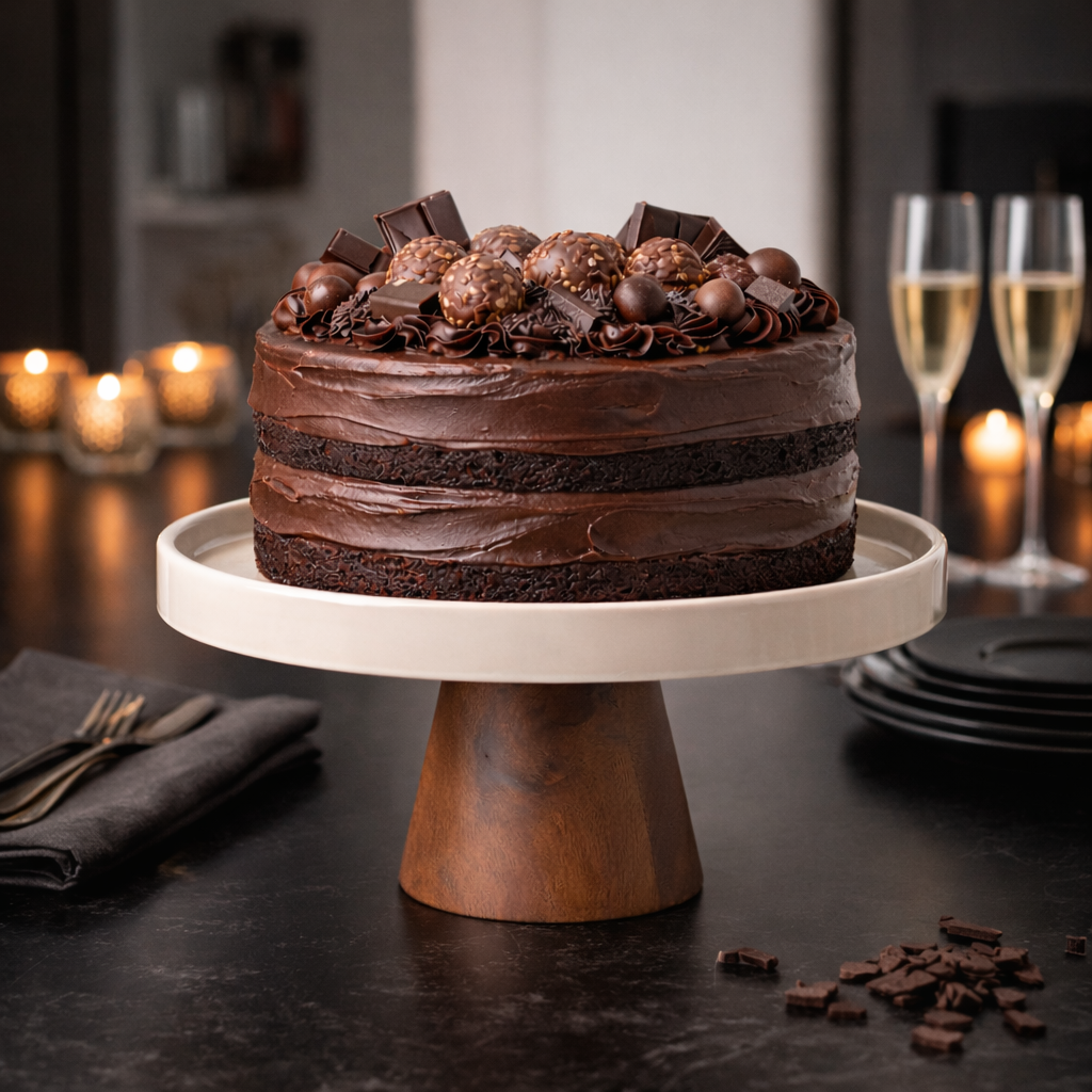 Gibson Elite 10.7-Inch Stoneware Cake Stand with Acacia Wood Base – Taupe Round Dessert Display Stand for Cakes, Cupcakes & Party Entertaining