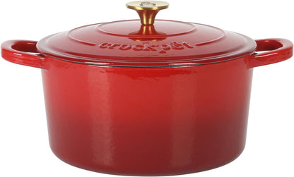 Crock Pot Artisan 6-Quart Round Dutch Oven - Matte Linen White w/Gold Knob, Gradient Red, or Teal Ombre