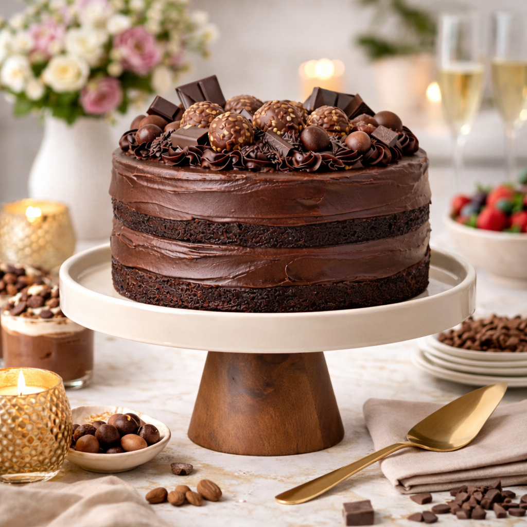Gibson Elite 10.7-Inch Stoneware Cake Stand with Acacia Wood Base – Taupe Round Dessert Display Stand for Cakes, Cupcakes & Party Entertaining
