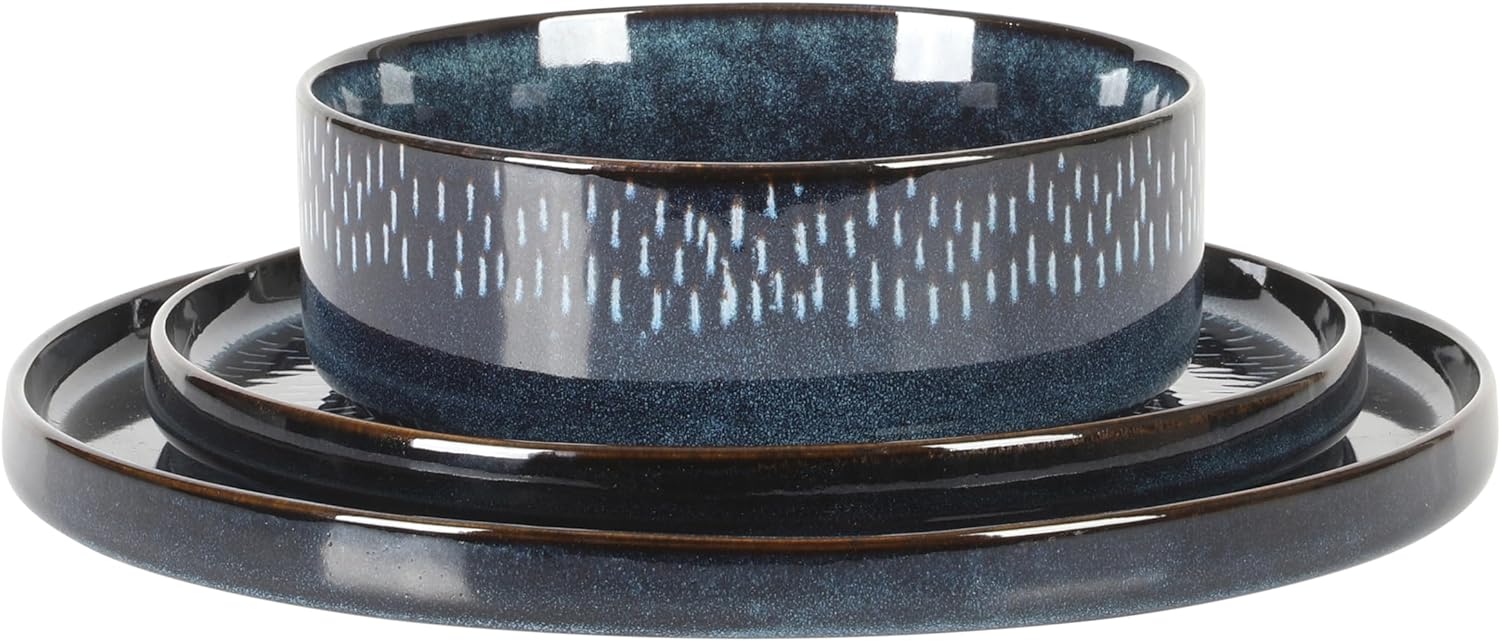 Gibson Elite 12 Piece Matisse Moderna Stoneware Reactive Glaze Dinnerware Set - Cobalt Blue